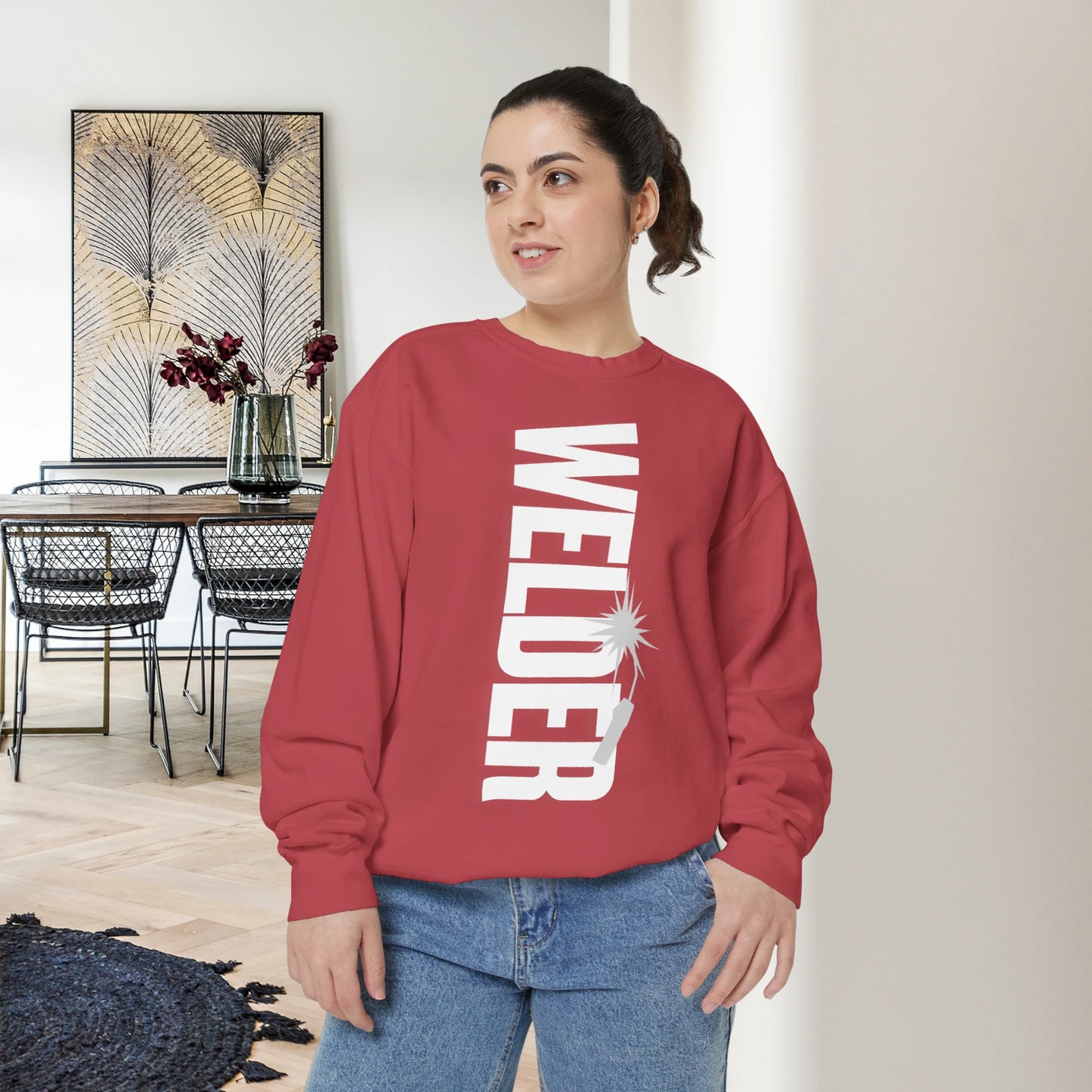 WELDER / Unisex Garment-Dyed Front Print Sweatshirt