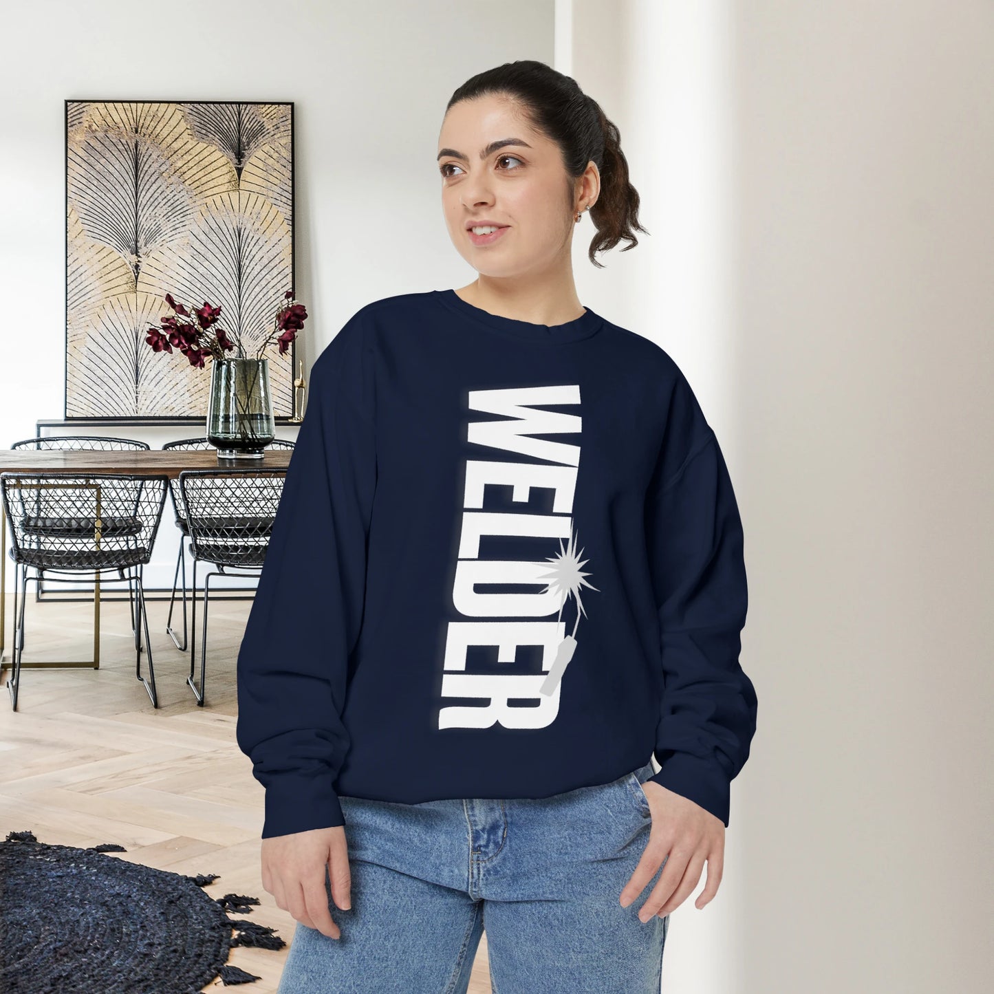 WELDER / Unisex Garment-Dyed Front Print Sweatshirt