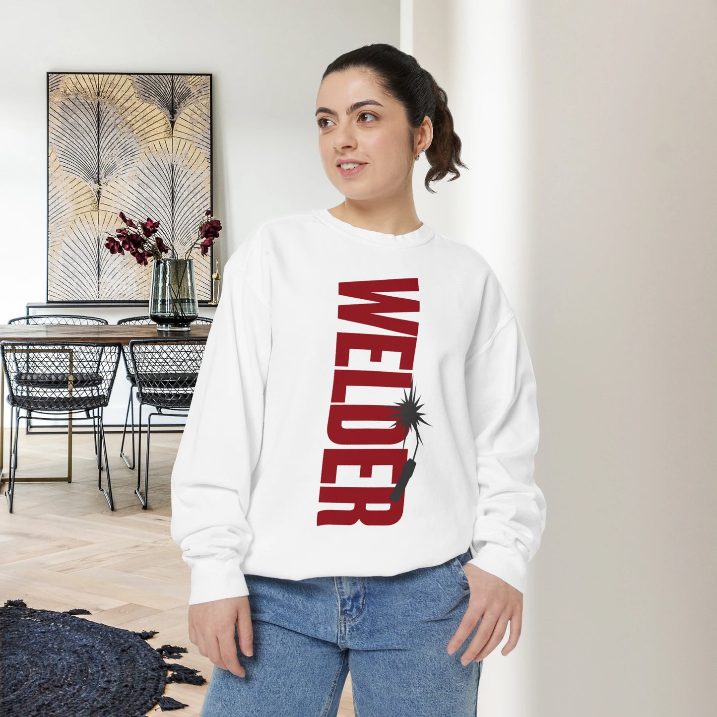 WELDER / Unisex Garment-Dyed Front Print Sweatshirt