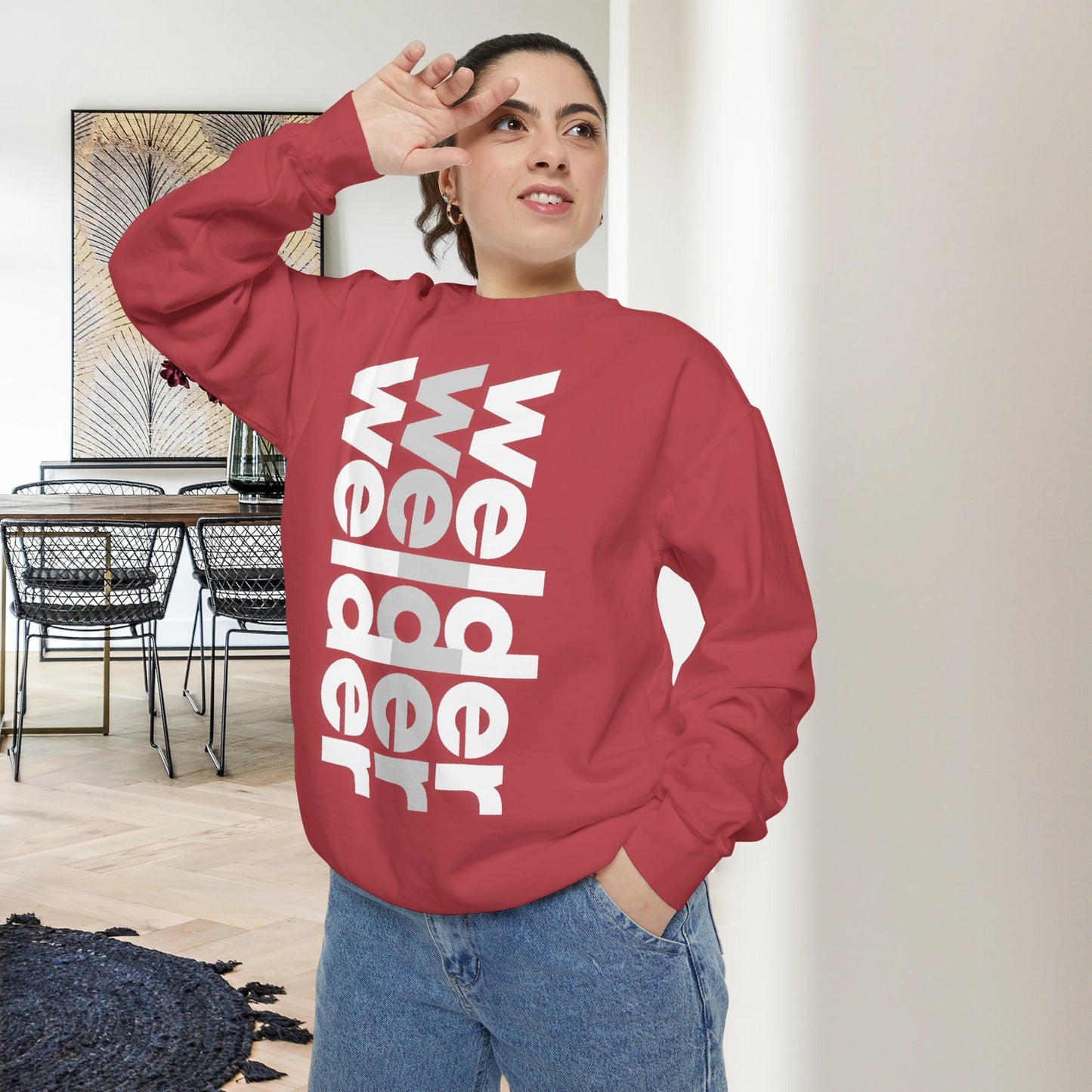 WELDER / Unisex Garment-Dyed Front Print Sweatshirt